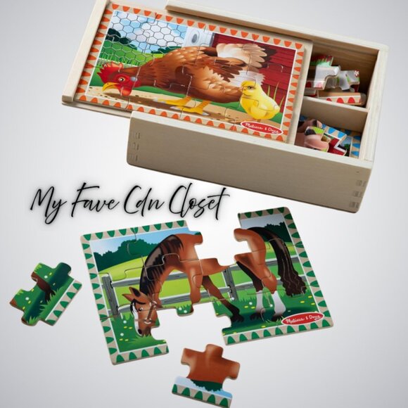 NEW*Sealed**Melissa & Doug 4 pack wooden puzzles (12 pc)  Farm theme for ages 3+ - Picture 6 of 9